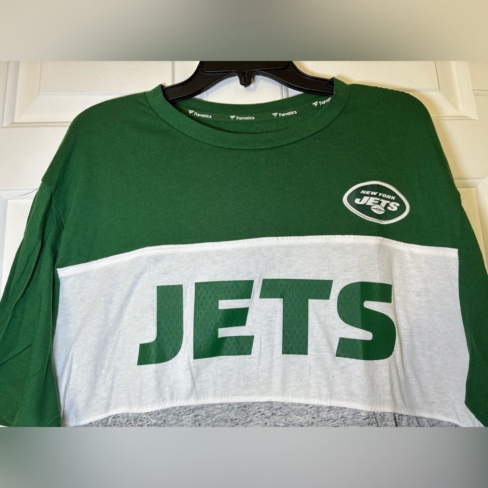 Fanatics New York Jets T Shirt Textured Logo XL Soft Light Gray White Green - Picture 3 of 7
